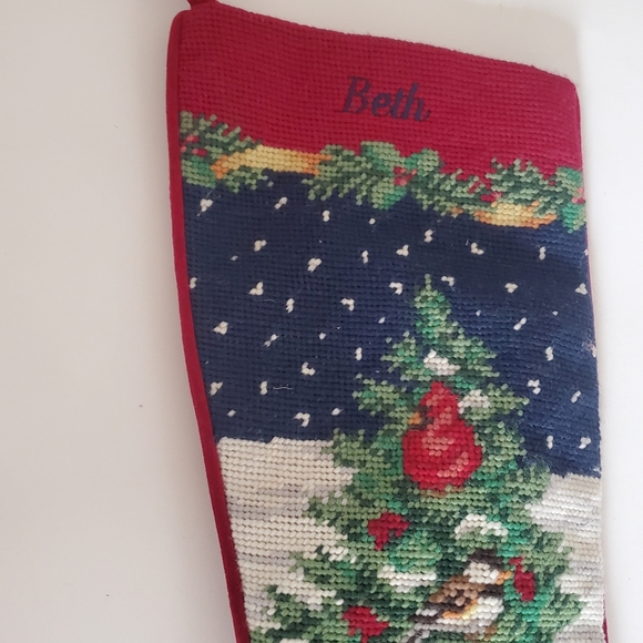 Land's End 19" Wool Needlepoint Christmas Stocking Embroidered Name "Beth" - Picture 3 of 7
